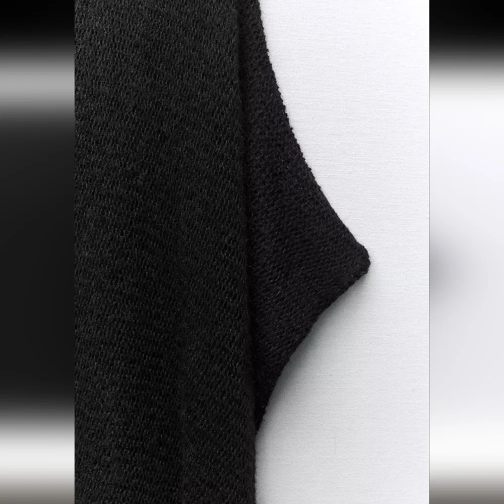 Zara Black Knit Wrap Alpaca Wool Blend Oversized Poncho Size XS/S_5